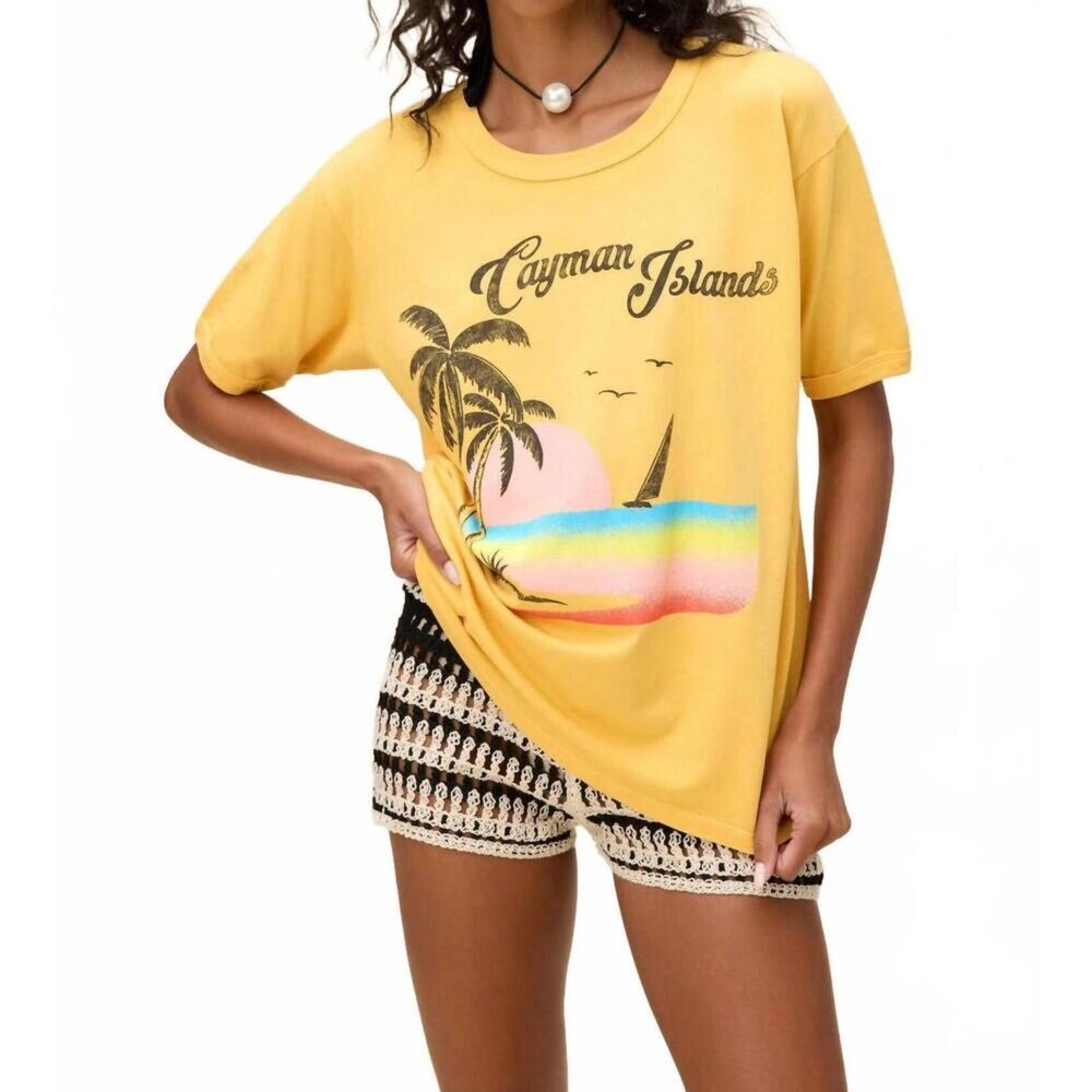 DAYDREAMER Cayman Islands Ringer Tee Size Small Dusty Gold NWT 100% Cotton